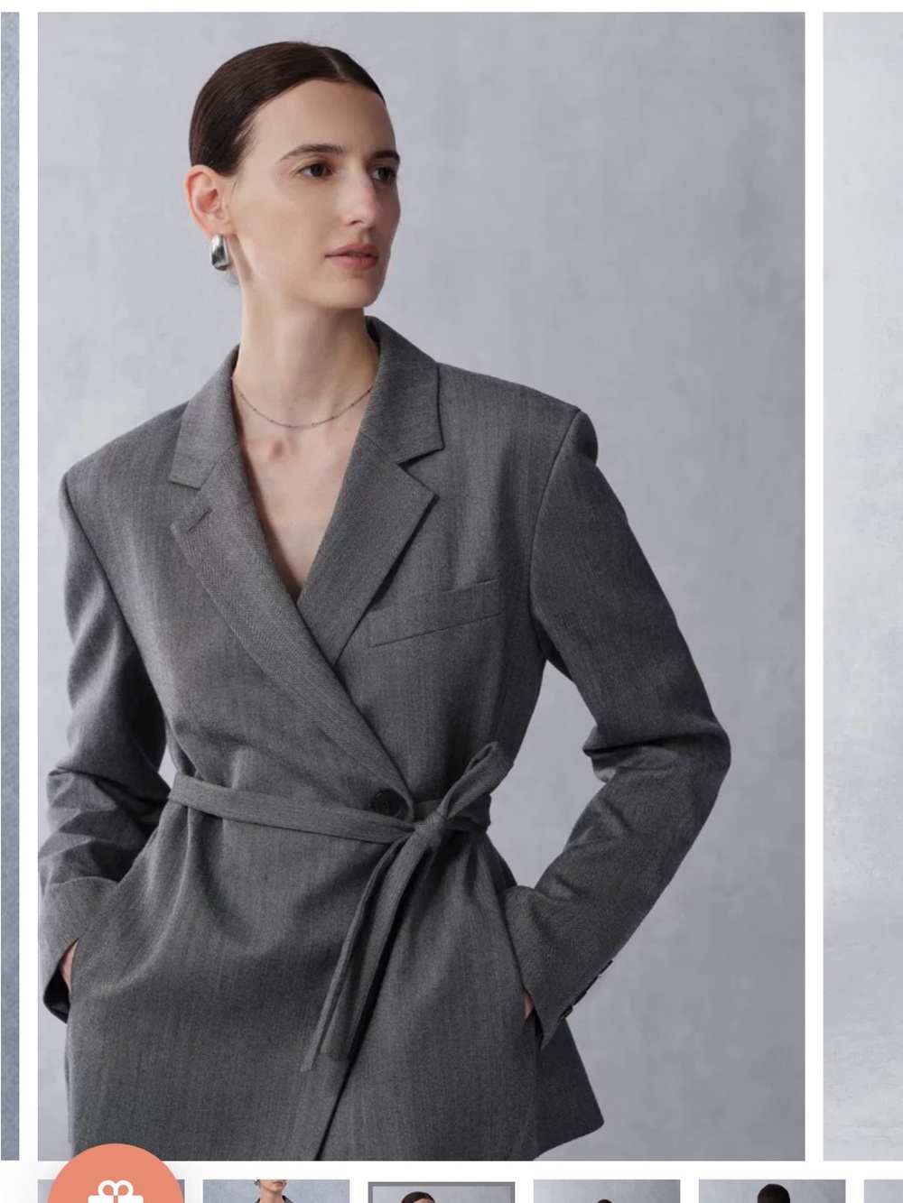 NWT Fine Wool Tailored Grey Belted Blazer Jacket by Fabrique
